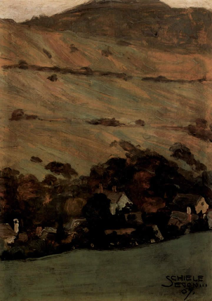 Egon Schiele Houses before mountain slope